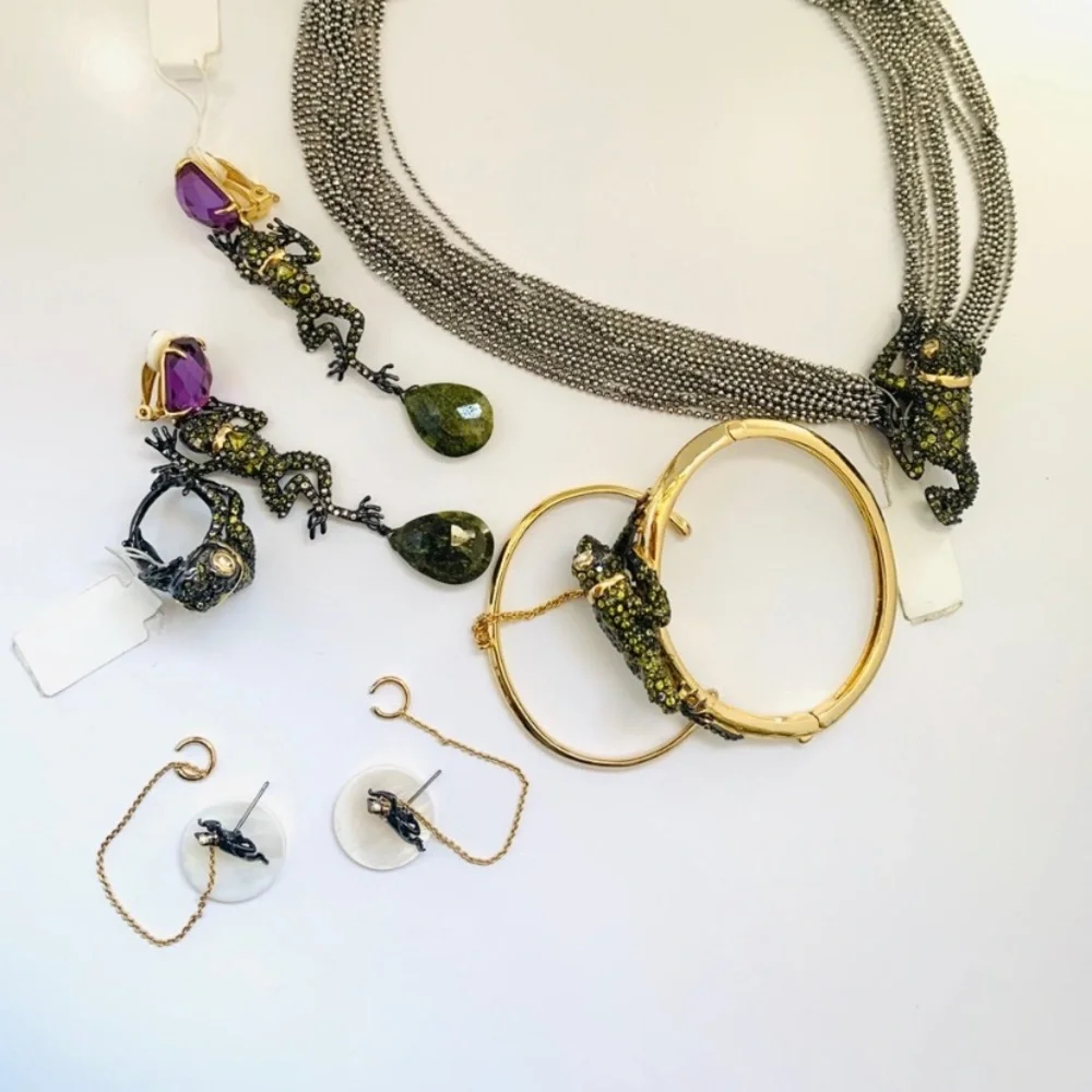 Alexis Bittar Asymmetrical Crystal Frog Draped Multi Strand Ball Chain Necklace - Picture 12 of 14